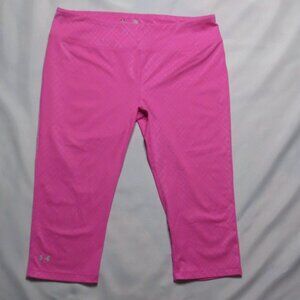 UNDER ARMOUR womens LEGGINGS capri PINK athletic HEAT GEAR fitted SIZE L